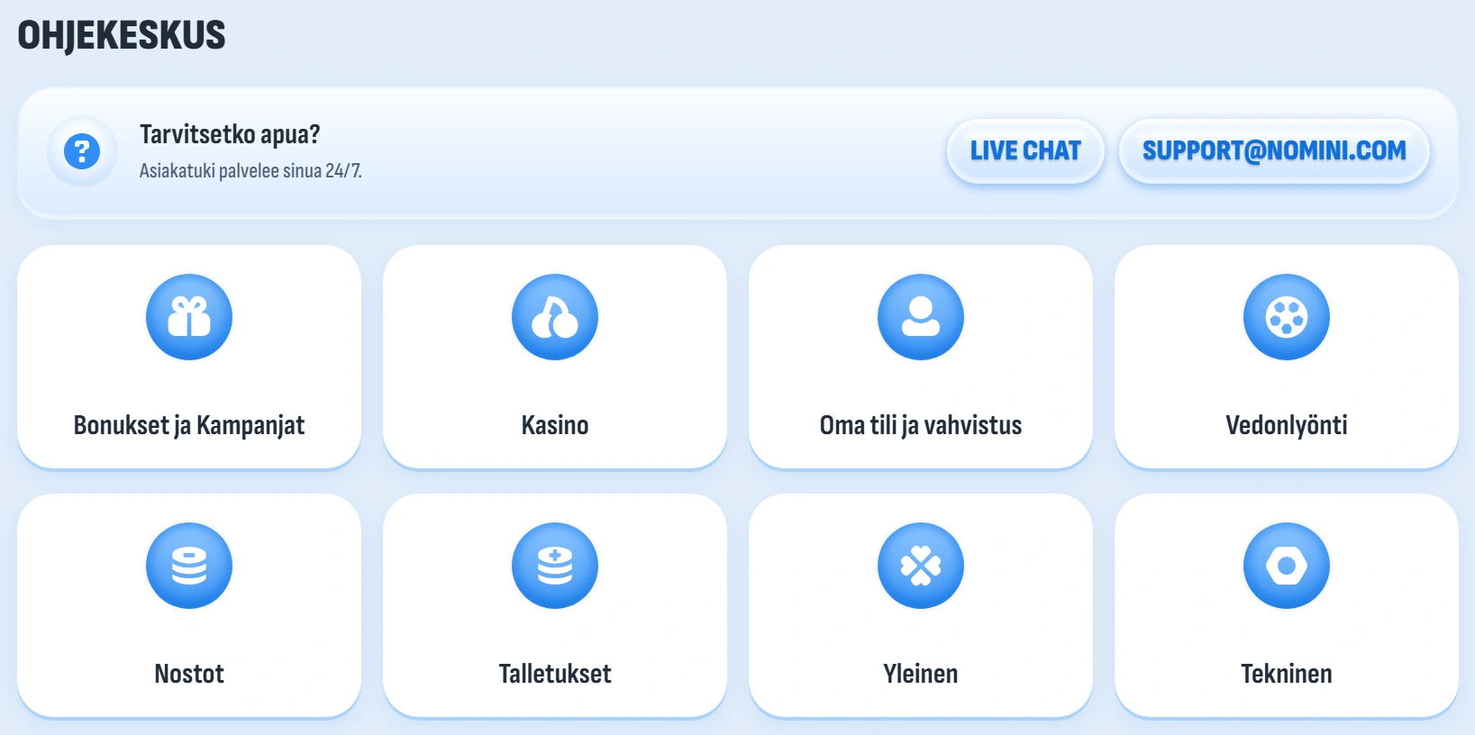 nomini casino support